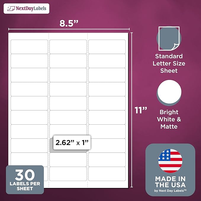 NextDayLabels - 2.5/8" x 1" Rectangular Sticker Labels - Image 2