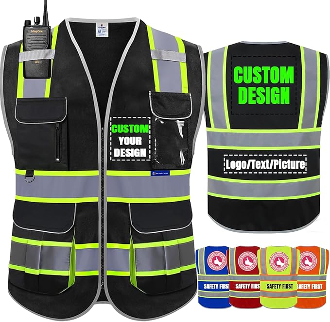 BeautyWill Custom Logo 10 Pockets Safety Vest Class2 ANSI Certified High by BeautyWill