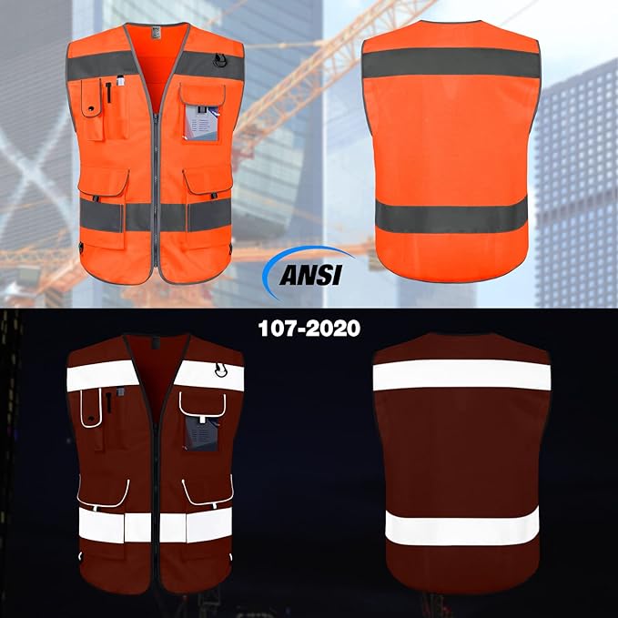 TCCFCCT Safety Vest for Men Women 9 Pockets High Visibility Reflective Vest for - Image 2