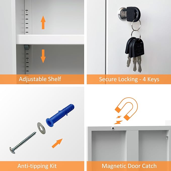Metal Storage Cabinet with Locking Doors and 3 Adjustable Shelves, Lockable - Image 5