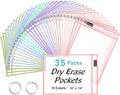 SUNEE 35 Packs Oversized Reusable Dry Erase Pocket Sleeves by SUNEE