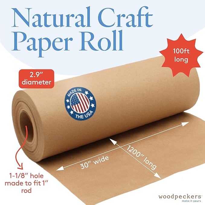 Woodpeckers Brown Kraft Paper Roll 30 inch Wide, 1200 inch Long, 1 Roll - Image 2