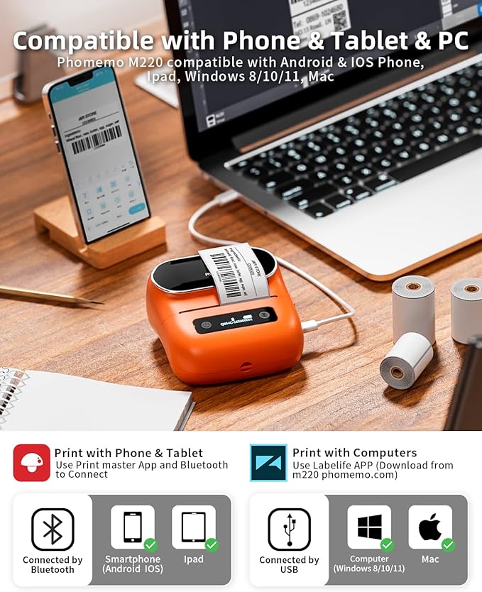 Phomemo M220 Label Maker, New Flagship Barcode Printer, 3.14 '' Bluetooth - Image 4