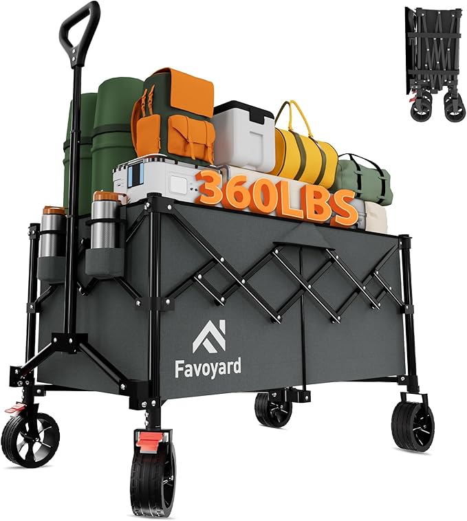 Favoyard Extra Large Collapsible Wagon Carts Foldable 360LBS Heavy Duty Beach by OutdoorFurnitureAccessories