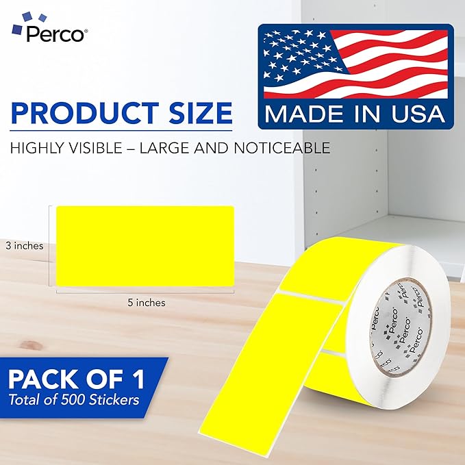 Perco Fluorescent Yellow Labels 3x5 Inch 500 Stickers/Roll - Image 2