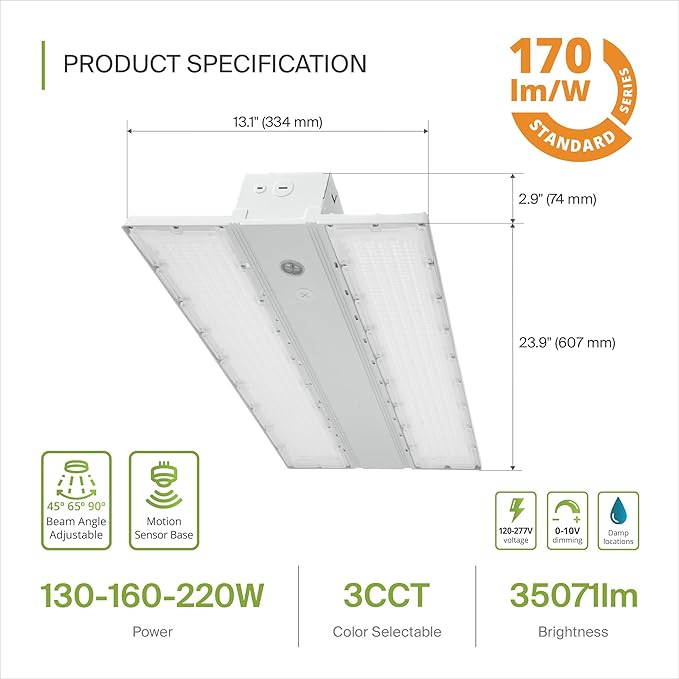 ASD LED Linear High Bay Light Fixture, Commercial Shop Lighting | 3CCT - Image 2