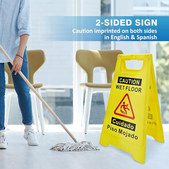 4-Pack Caution Wet Floor Sign, 17.5" Height, Bright Yellow, Double-Sided - Image 5