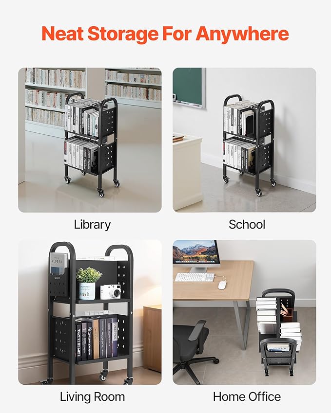 VEVOR Rolling Library Book Cart, 150 lbs Capacity, 17.7 x 13.0 x 34.6-Inch - Image 6