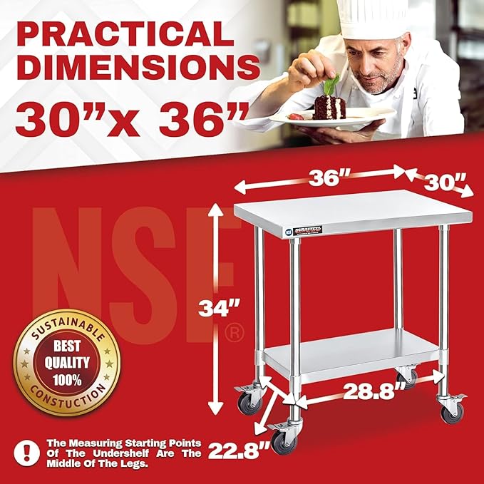 DuraSteel 30x36 NSF Stainless Steel Cart Work Table - Image 3