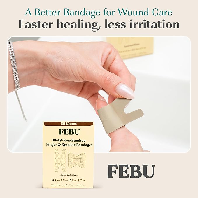 FEBU Eco-Friendly Bamboo Fingertip Bandages | PFAS Free Knuckle Bandages - Image 8