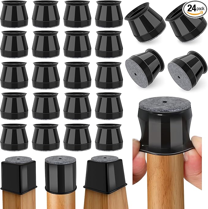 24 Pcs Chair Leg Floor Protectors Round, Silicone Felt Furniture Leg Pads Caps by Ansible