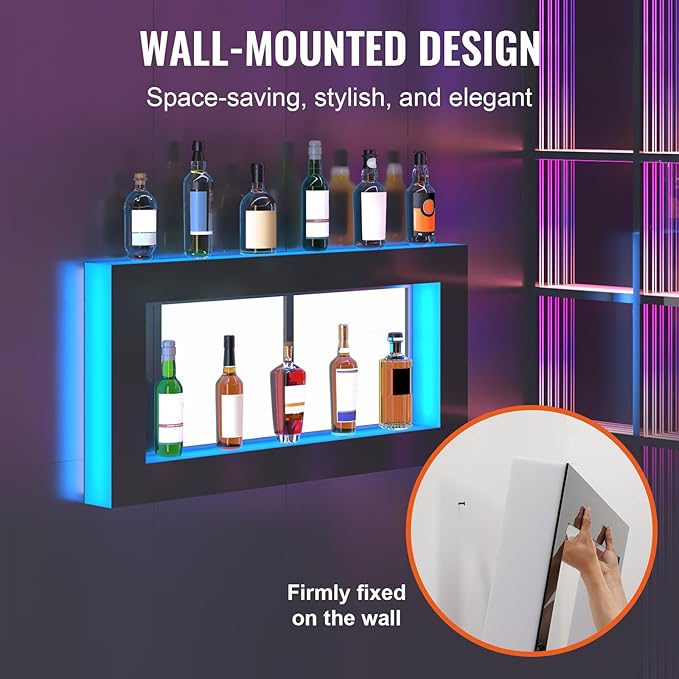 VEVOR LED Lighted Liquor Bottle Display Shelf, Square 48 Inches, Supports USB - Image 3