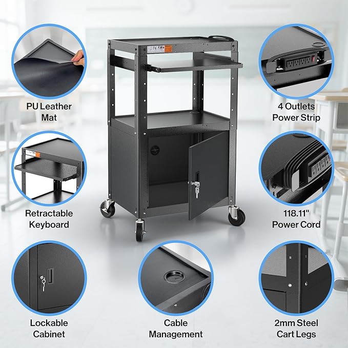 Steel Large AV Cart with Locking Cabinet - Image 6