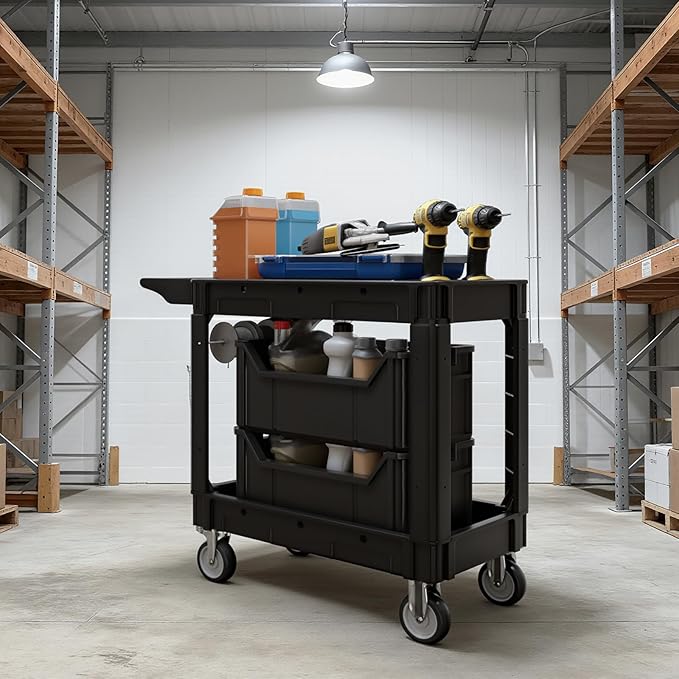 2-Tier Rolling Tool Cart, Heavy-Duty Plastic Service Cart - Image 7