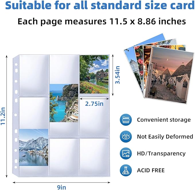 9 Pocket Card Sleeves, Holds 900 Cards, Trading Card Binder Sleeves, 3 Ring 9 - Image 4
