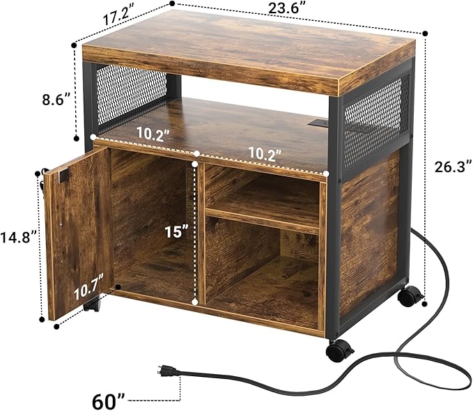 Unikito Rolling File Cabinet, Lateral Filing Cabinet on Wheels Mobile Office - Image 3