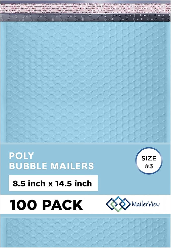 Light Blue Poly Bubble Mailers 8.5x14.5 inch #3 | Self Seal Padded Envelopes | by MAILERVIEW