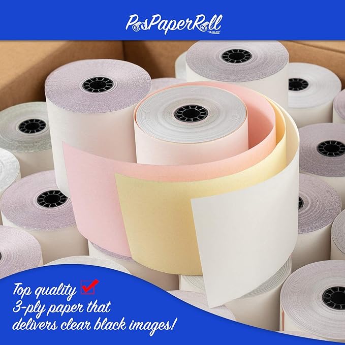 3" x 65' 3 PLY WHITE/CANARY/PINK CASH REGISTER PRINTER POS PAPER ROLL 50 - Image 2