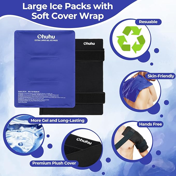 Ice Packs for Injuries 14" X 11": Ohuhu 2 Pack Hot Cold Gel Ice Pack X-Large - Image 3