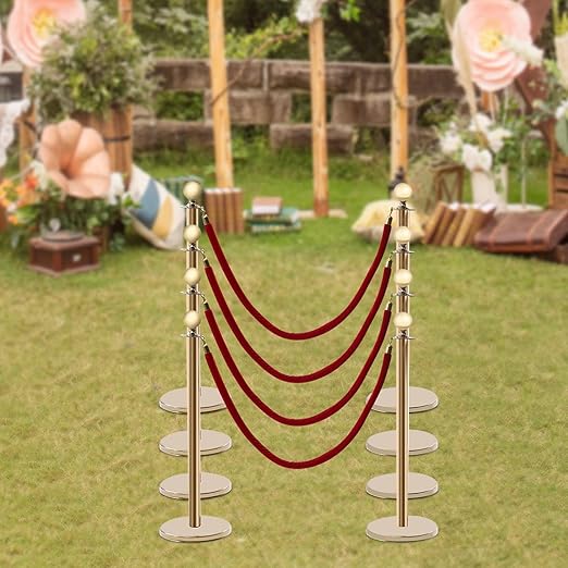 Gold Stanchions Posts, 8 Packs Stanchions Set Crowd Control Barriers - Image 2