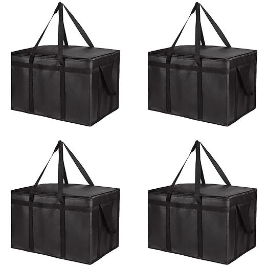 Bodaon 4-Pack Insulated Food Delivery Bag, XXX-Large Meal Grocery Tote by Bodaon