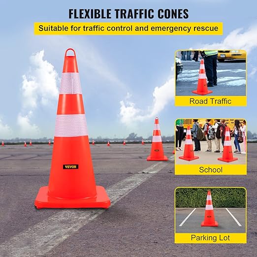 VEVOR Safety Cones, 12 x 28" Traffic Cones, PVC Orange Construction Cones - Image 2