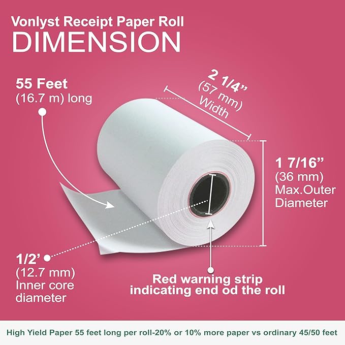Compatible Clover Compact Countertop POS Thermal Receipt Paper 2 1/4 x 55 - Image 3