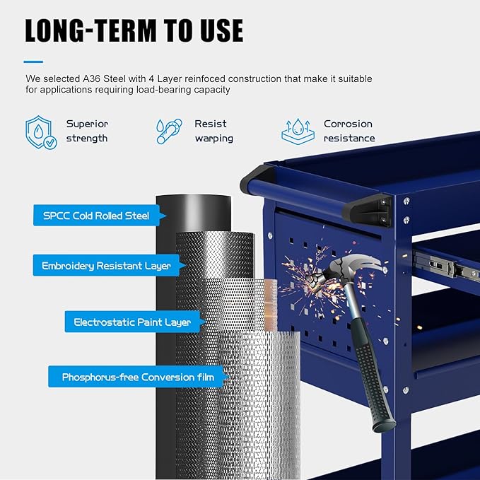 3 Tier Rolling Tool Cart On Wheels, Heavy-Duty Utility cart Service Cart - Image 3