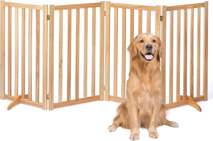 36" Height Extra Tall Freestanding Pet Gate, Solid Wood Folding Safety Fence by Axeman