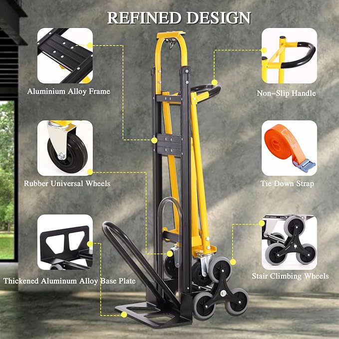 3-in-1 Industrial Convertible Hand Truck Dolly Cart, 1000 lbs Capacity Aluminum - Image 3