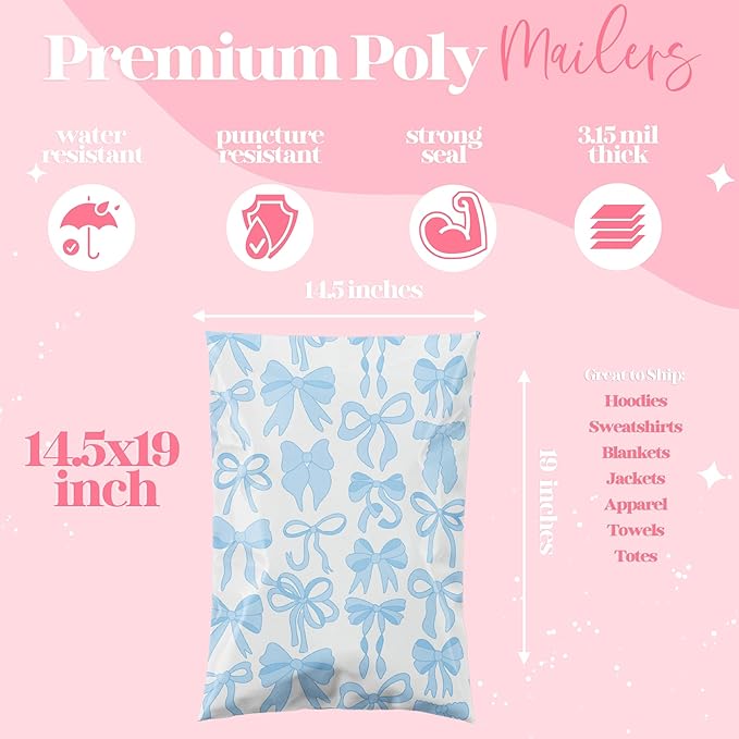 14.5x19 Designer Poly Mailer 100 Pack Heavy Duty Waterproof Self Seal Shipping - Image 3