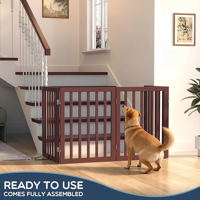 Homykic Bamboo Freestanding Dog Gate, No Assembly Pet Gate Indoor, 24”H x 75”W - Image 3