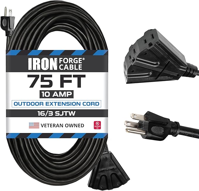 Iron Forge Cable 75 Ft Black Extension Cord by IronForgeCable