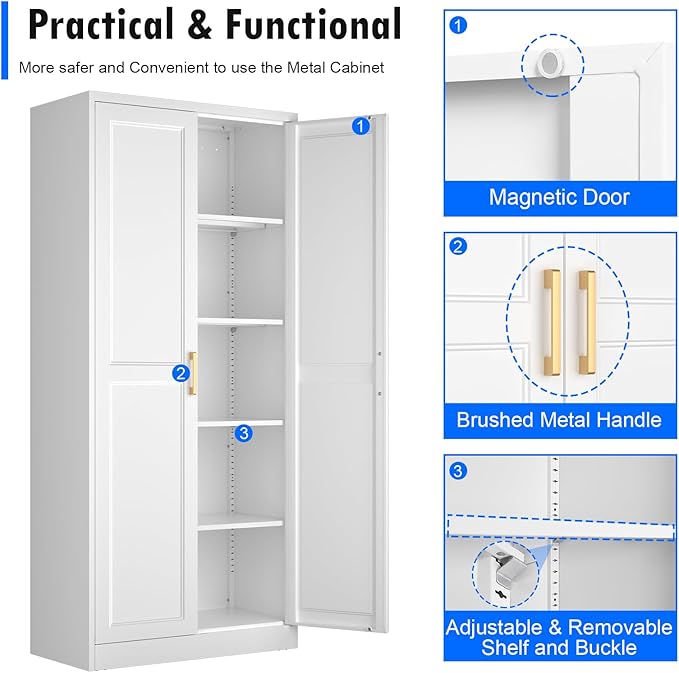 White Kitchen Pantry Cabinet, 71 Inch Tall Metal Storage Cabinet - Image 6