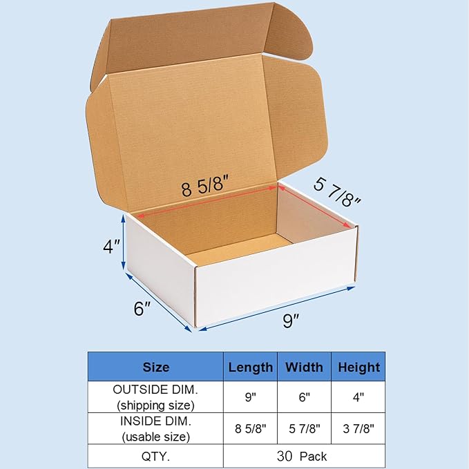 Shipping Boxes 9x6x4 inches 30 Pack White Corrugated Cardboard Mailing Box - Image 2