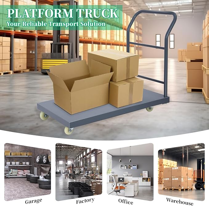Heavy Duty Flatbed Cart 36"x24" Platform Truck, 2000 lbs Capacity Steel Hand - Image 6