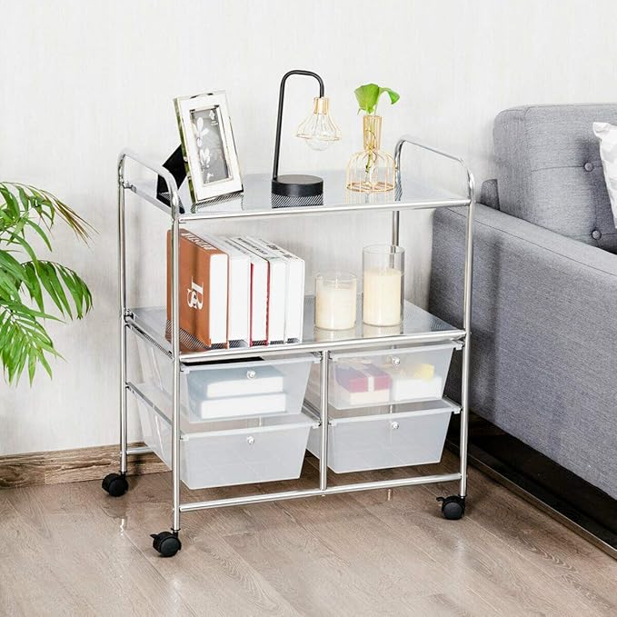 Giantex Rolling Storage Cart w/ 4 Drawers 2 Shelves Metal Rack Shelf Home - Image 8