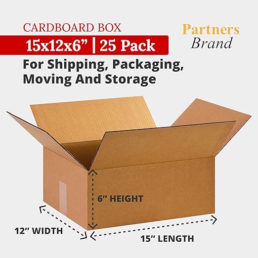 Partners Brand 15 x 12 x 6 Corrugated Cardboard Boxes, Pack of, 25 | Shipping - Image 2