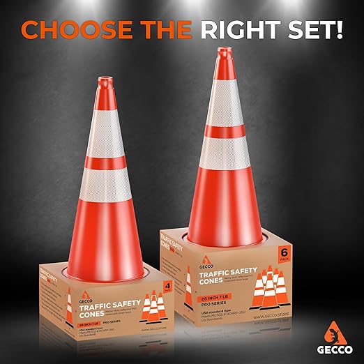 GECCO ™ 28 Inch 7 Lb Heavy Duty Orange Traffic Cones Set | Durable Safety Cones - Image 6