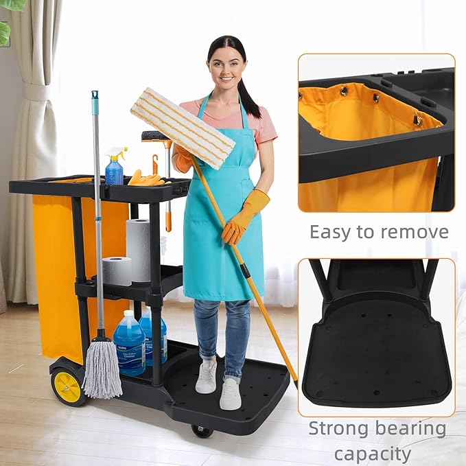 tonchean Commercial Janitorial Cart, 3-Shelf Large Capacity Housekeeping Cart - Image 4