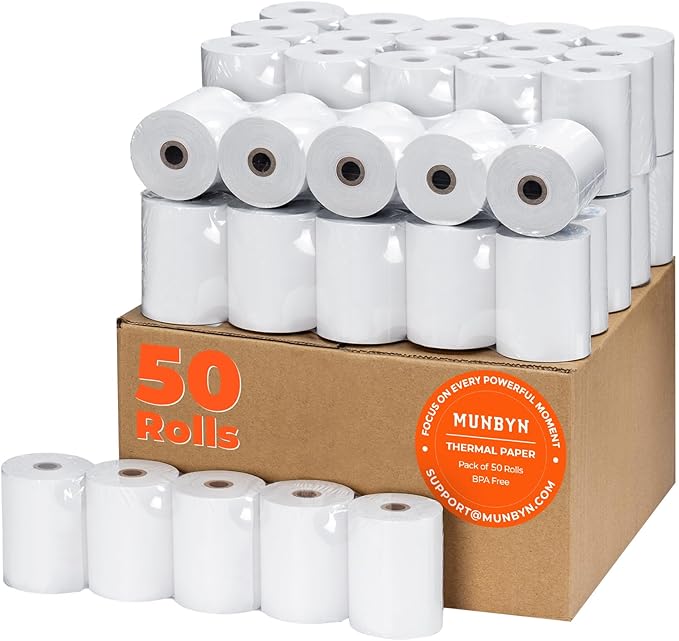 MUNBYN Thermal Paper 3 1/8 x 230ft, 50 Rolls Receipt Paper Work by MUNBYN