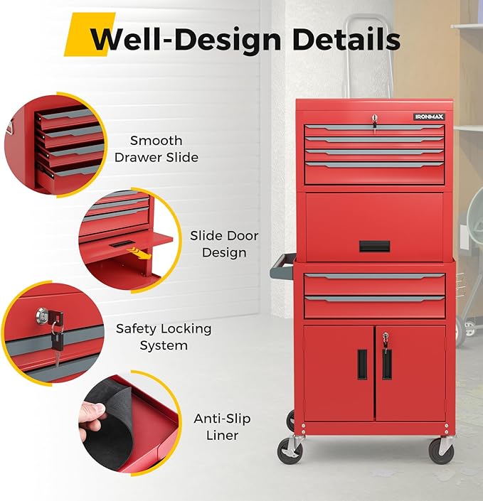 Goplus Tool Chest, 6 Drawers 3-in-1 Extra Large Tool Storage Cabinet - Image 8