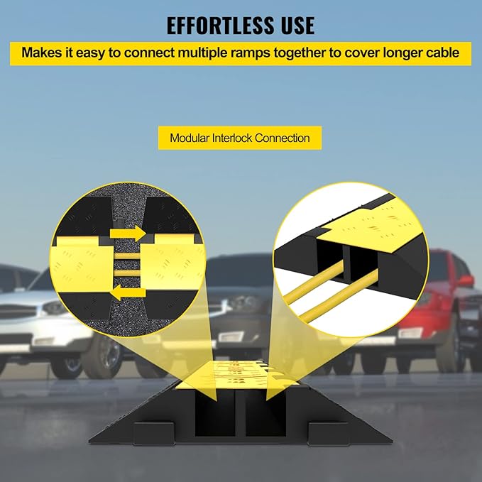 VEVOR 3 PCs Rubber Cable Protector Ramp, 2 Channel, 11000 lbs/axle Capacity - Image 6