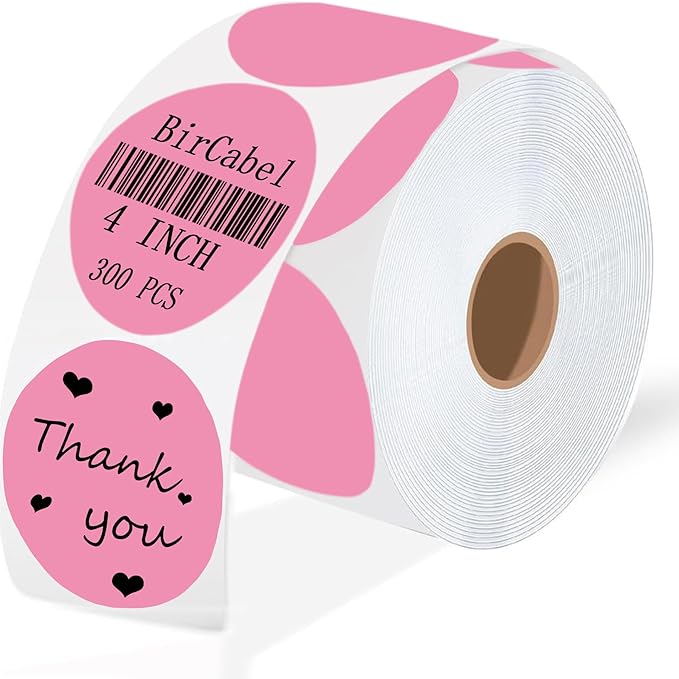 4 Inch Large Pink Circle Thermal Labels, Self-Adhesive Round Inventory Stickers by BriCabel