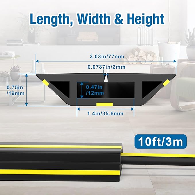 Eapele 10 ft Floor Cable Cover Protector, Heavy Duty PVC Duct Easy to Unroll - Image 2