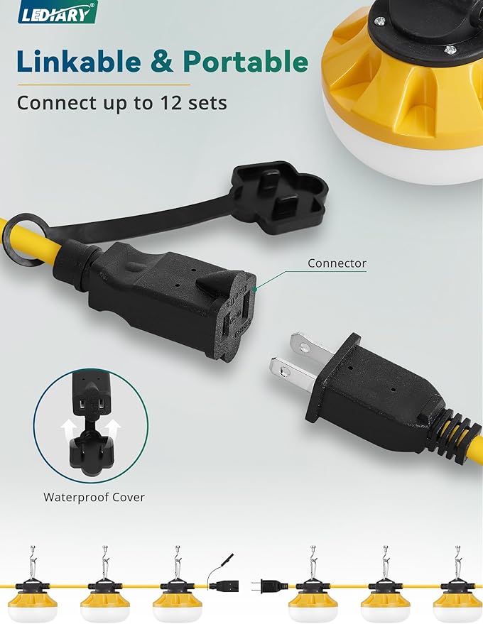 LEDIARY 50FT LED Construction String Lights, 50W 5000LM String Work Light - Image 5