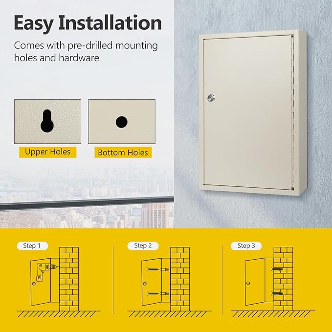 SHANTRA Key Box Cabinet, Wall Mount 64 Position Metal Locking Key Cabinet - Image 4