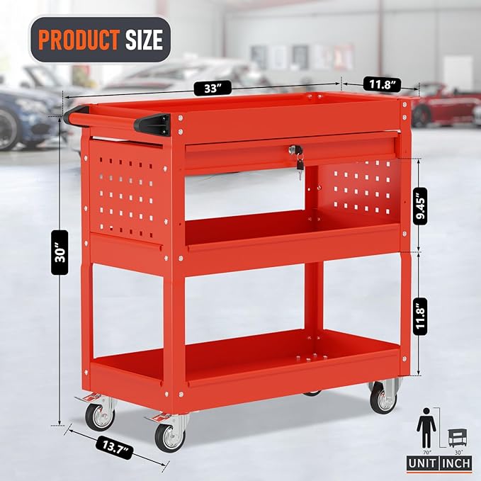 3-Tier Rolling Tool Cart, Heavy Duty - Image 2