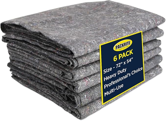 Padded XL Moving Blankets, 6 Pack, Heavy Duty, Eco-Friendly Pads by PackRite