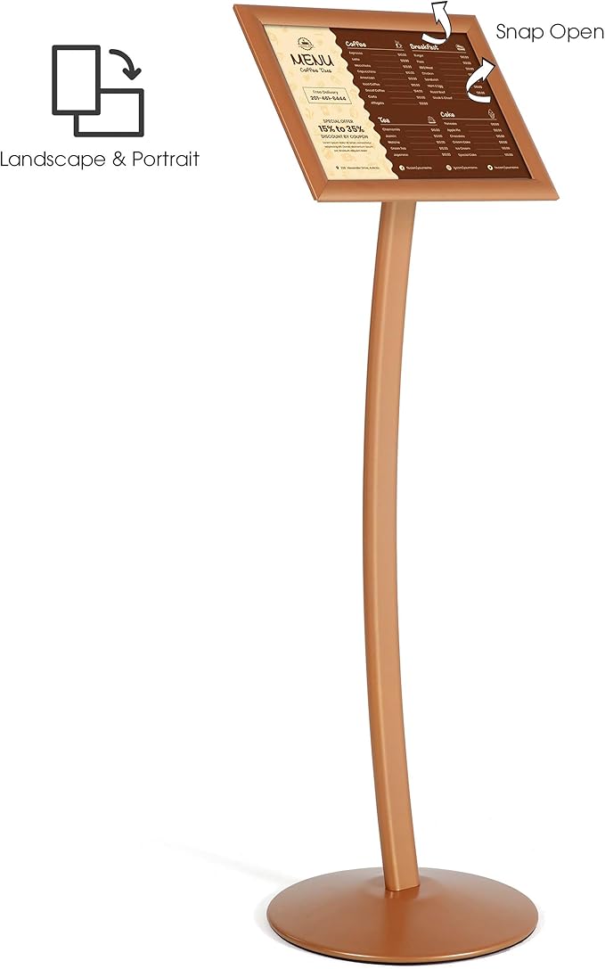 M&T Displays Curved Menu Board, 11x17 Pedestal Sign Holder Copper Floor - Image 2
